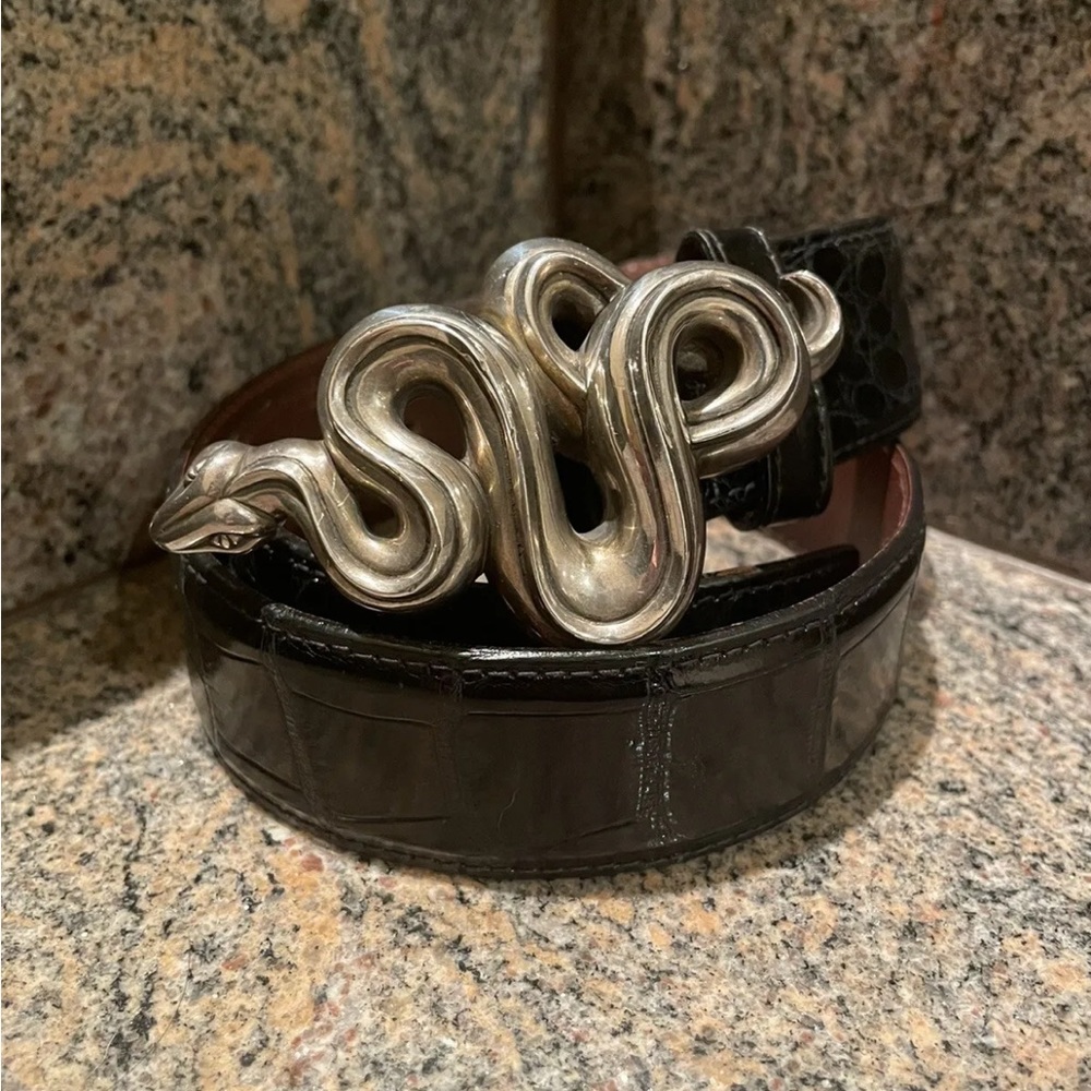 Kieselstein-Cord Sterling Snake MIDSIZE Buckle & Alligator Belt Size 1
